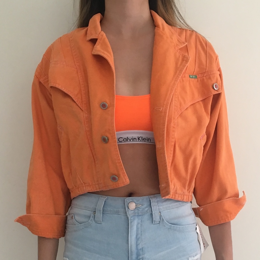 Vintage Orange Cropped Jean Jacket